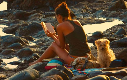 Woman reading at the beach