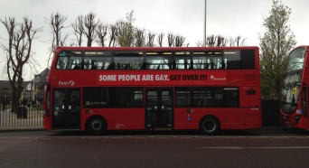 British Bus with pro-gay sign