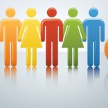 Rainbow-colored cartoon people and wheelchairs