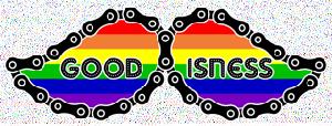 Team Goodisness logo, rainbow bike chains/wings