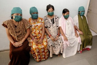 Indian surrogate mothers waiting at a clinic