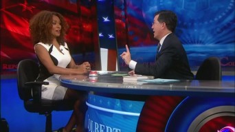 Janet Mock and Stephen Colbert