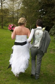 Lesbian brides holding hands