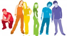 Rainbow colored cartoon youth