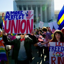 Marriage equality advocates outside the Supreme Court