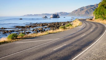 Shoreline along road in New Zealand