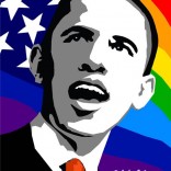 Obama with rainbow background