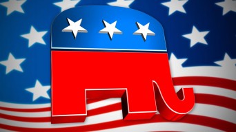 Republican elephant with US flag