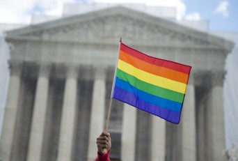 Pride flag in front of the Supreme Court building
