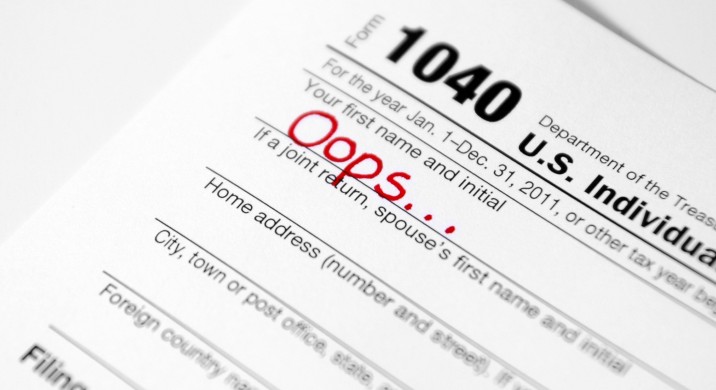 Tax filing form with oops on it