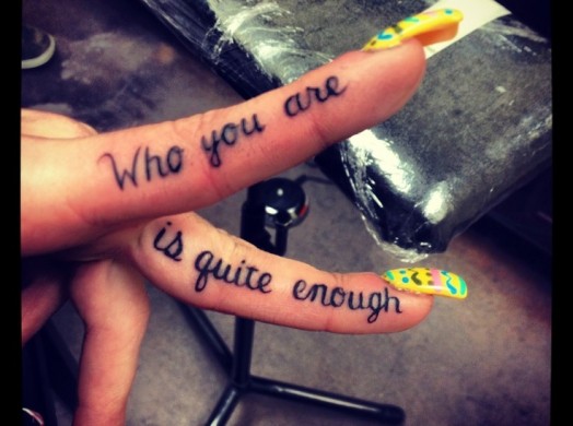 Ask Conscious Girlfriend: Accepting imperfections who you are is quite enough tattoo on fingers