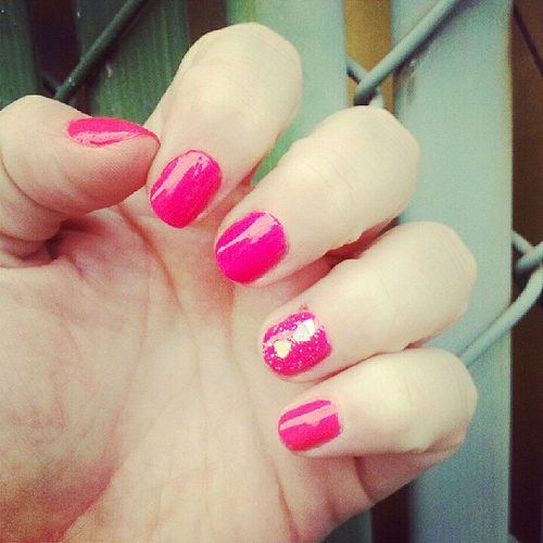 Hot pink fingernails