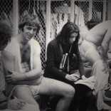 Female reporter in male locker room
