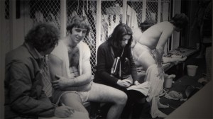 Female reporter in male locker room