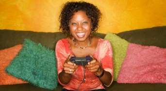 Woman playing video game