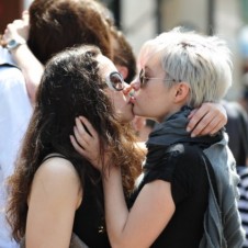 Lesbians sharing a public kiss in Zagreb, Croatia (Photo: Siniša Bužan)